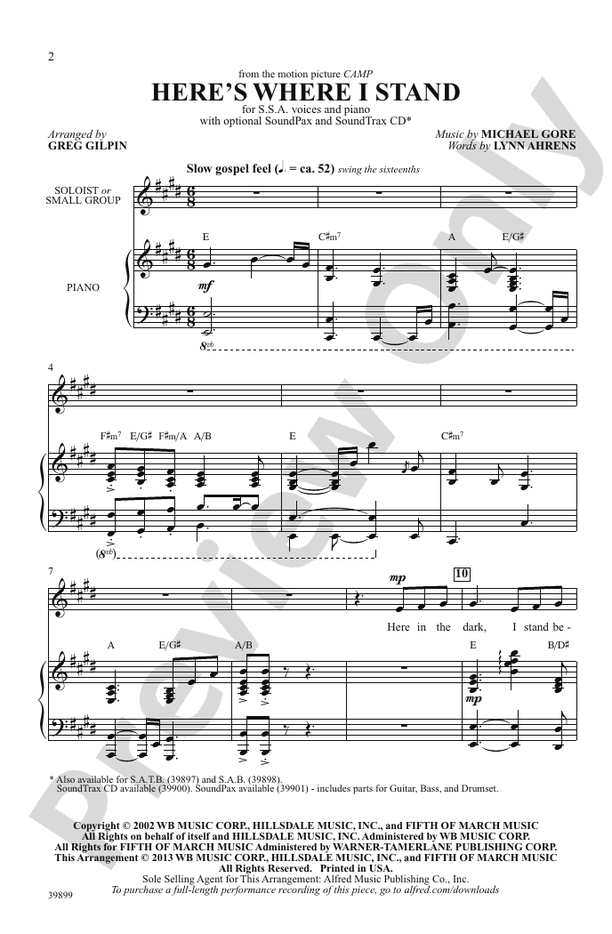 Here's Where I Stand (from the motion picture Camp) – SSA Choral Octavo (Digital Download)
