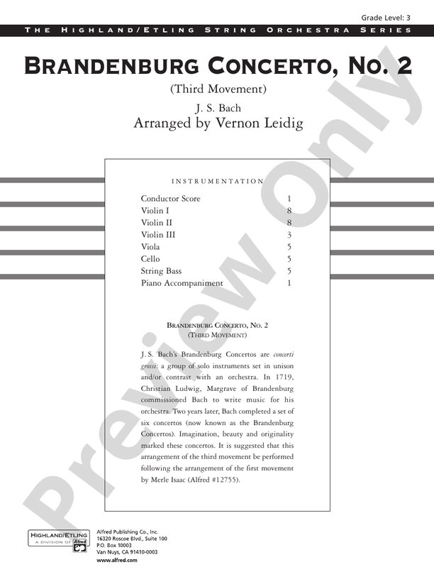 Brandenburg Concerto No. 2 (3rd Movement) – String Orchestra Conductor Score & Parts (Digital Download)