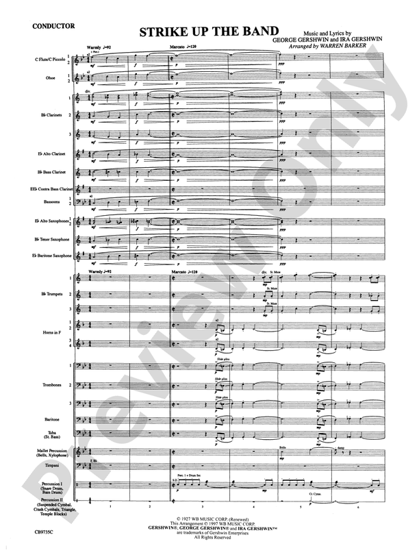 Strike Up the Band (Arr. Warren Barker) - Concert Band Conductor Score & Parts (Digital Download)
