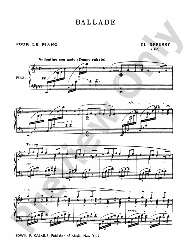 Debussy - Ballade - Piano Solo (Digital Download)