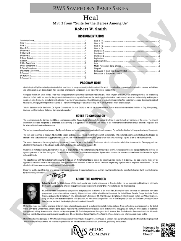 Heal - Mvt. 2 from Suite for the Heroes Among Us - Concert Band Conductor Score & Parts (Digital Download)