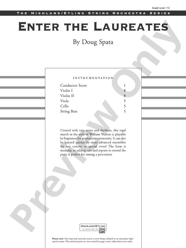 Enter the Laureates - String Orchestra Conductor Score & Parts (Digital Download)