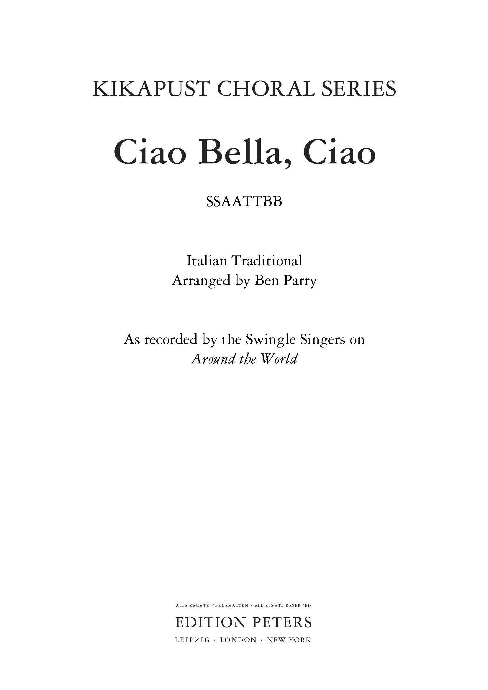 Ciao Bella, Ciao - SATB Choral Octavo (Digital Download)