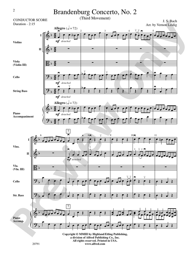 Brandenburg Concerto No. 2 (3rd Movement) – String Orchestra Conductor Score & Parts (Digital Download)