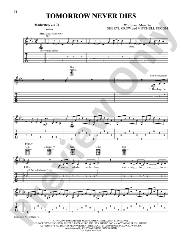 Tomorrow Never Dies (from "Tomorrow Never Dies") - Guitar TAB (Digital Download)