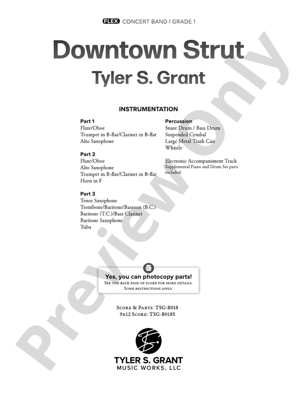 Downtown Strut (Flexible Arrangement) - Concert Band Conductor Score & Parts (Digital Download)