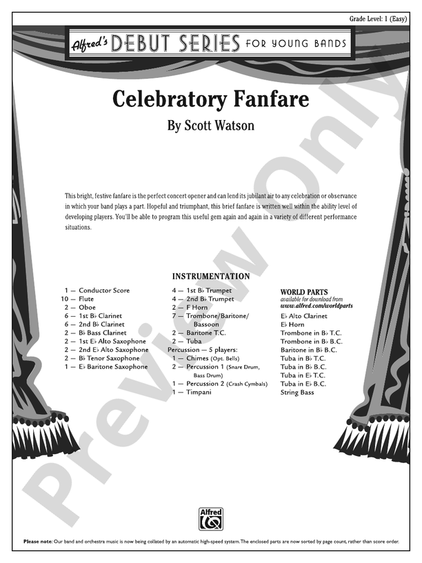 Celebratory Fanfare (Scott Watson) - Concert Band Conductor Score & Parts (Digital Download)
