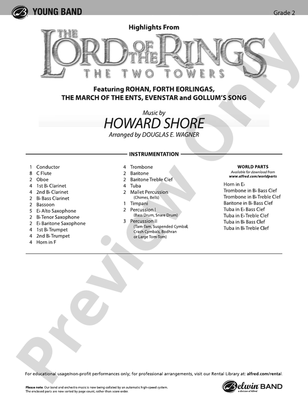 The Lord of the Rings: The Two Towers, Highlights from - Concert Band Conductor Score & Parts (Digital Download)
