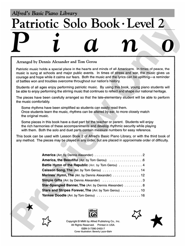 Alfred's Basic Piano Library: Patriotic Solo Book 2 - Piano (Digital Download)