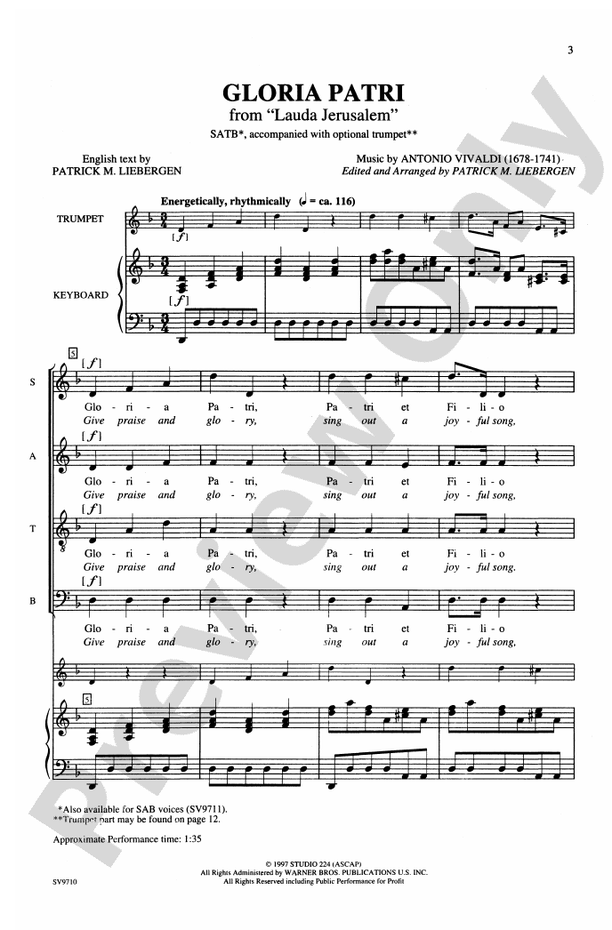 Gloria Patri (from Lauda Jerusalem) – SATB Choral Octavo (Digital Download)