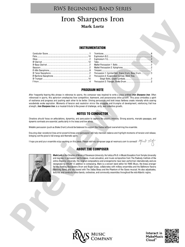 Iron Sharpens Iron - Concert Band Conductor Score & Parts(Digital Download)