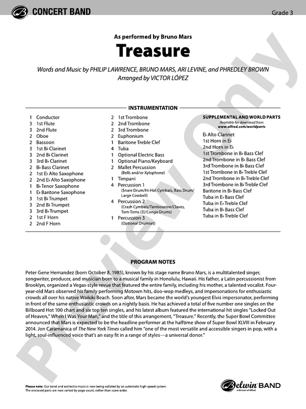 Treasure - Concert Band Conductor Score & Parts (Digital Download)