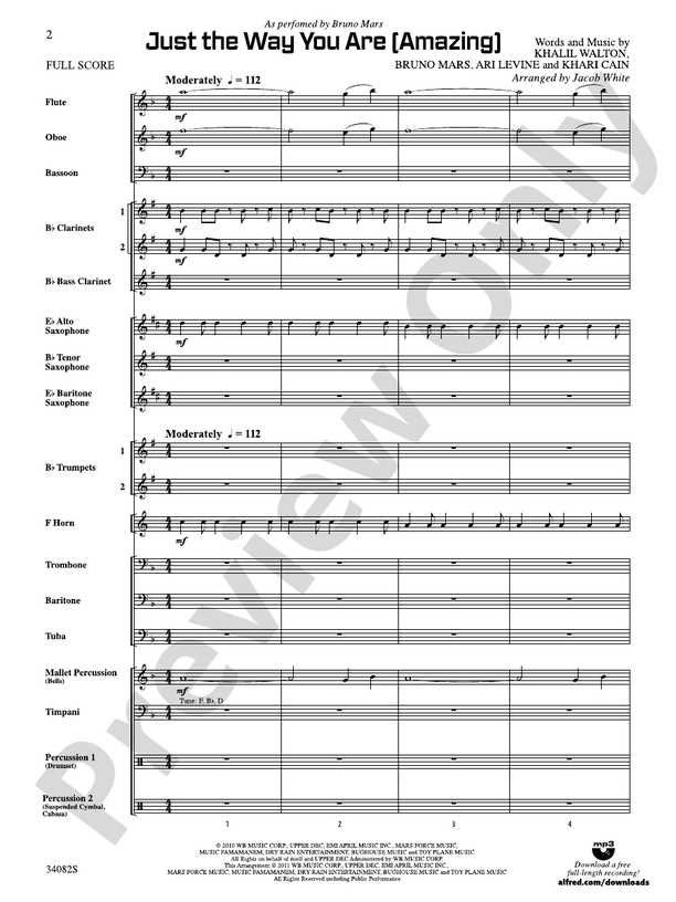 Just the Way You Are (Amazing) Arr. Jacob White - Concert Band Conductor Score & Parts (Digital Download)