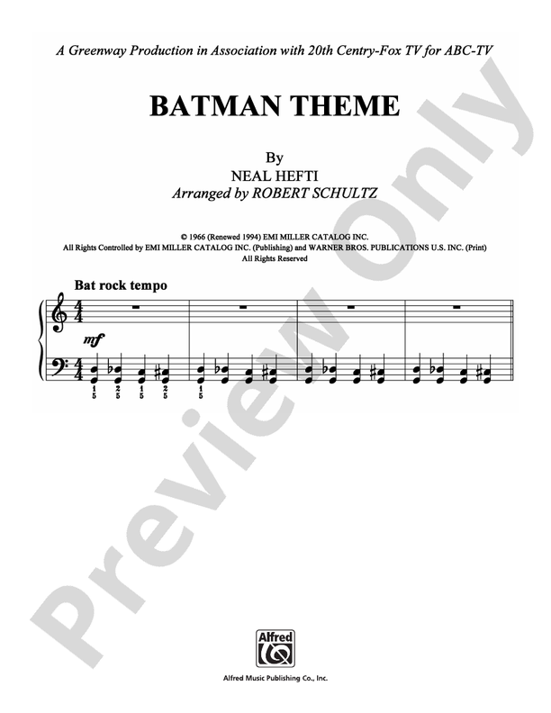 Batman Theme - Arr. Robert Schultz - Easy Piano (Digital Download)