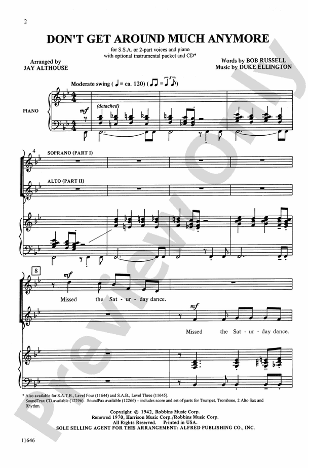 Don't Get Around Much Anymore – SSA/2-Part Choral Octavo (Digital Download)