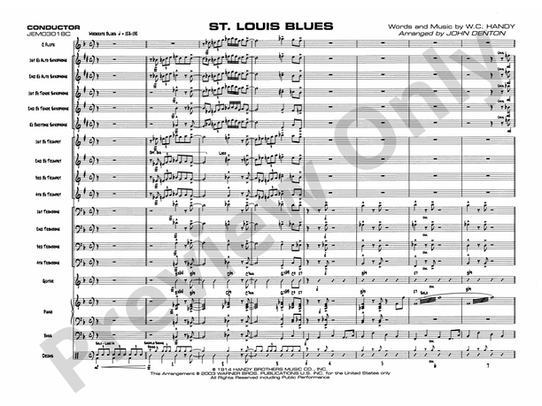St. Louis Blues (Arr. John Denton) - Jazz Ensemble Conductor Score & Parts (Digital Download)