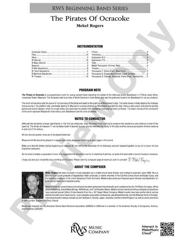 The Pirates Of Ocracoke - Concert Band Conductor Score & Parts(Digital Download)