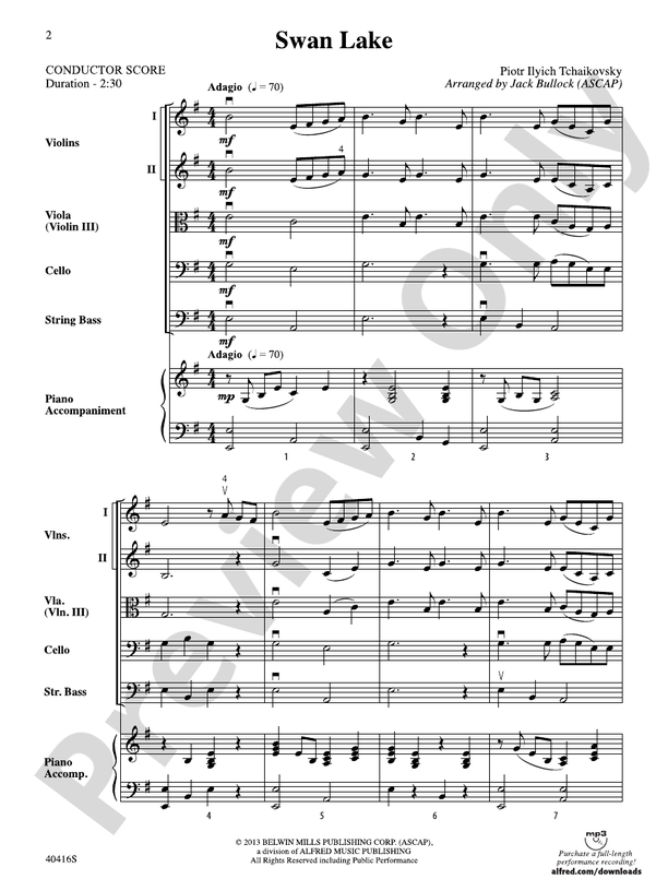 Swan Lake – String Orchestra Conductor Score & Parts (Digital Download)
