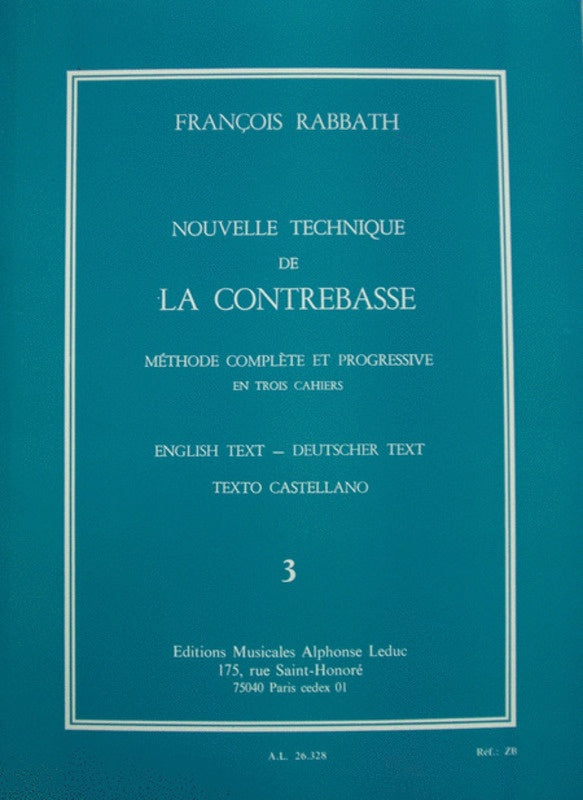 Rabbath - New Technique for Double Bass Book 3 - Double Bass Book Leduc AL26328