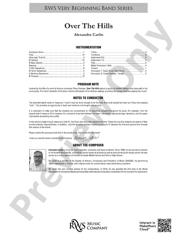 Over The Hills - Concert Band Conductor Score & Parts(Digital Download)