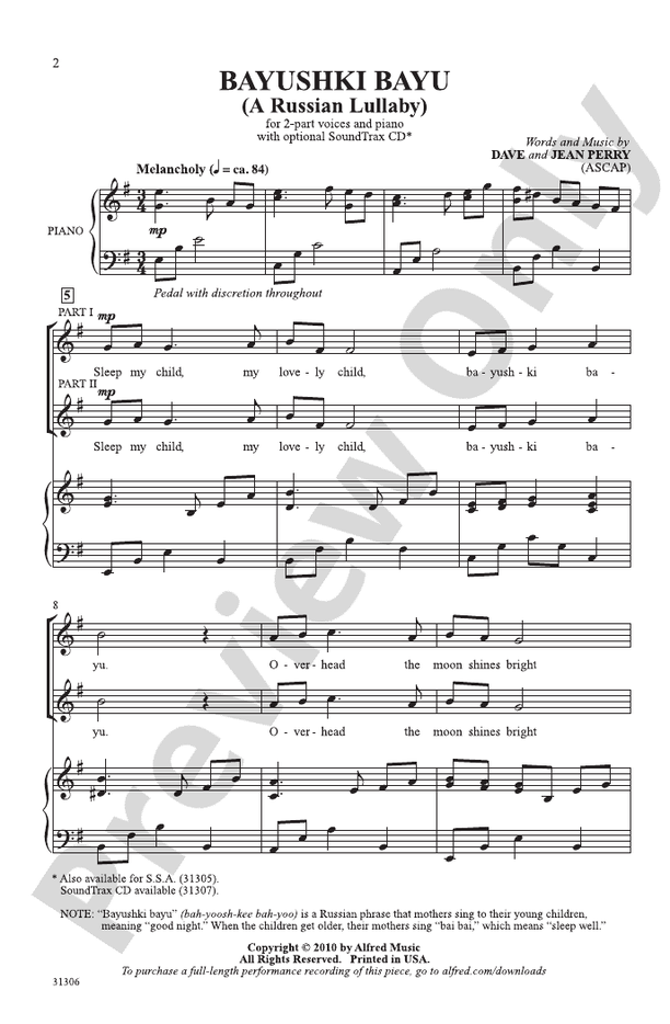 Bayushki Bayu (A Russian Lullaby) – 2-Part Choral Octavo (Digital Download)
