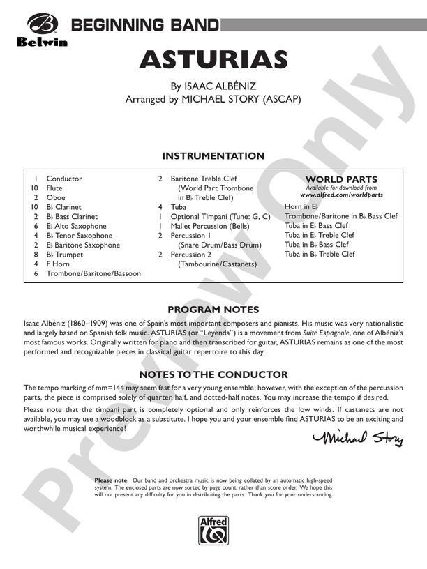 Asturias (Grade 1) - Concert Band Conductor Score & Parts (Digital Download)