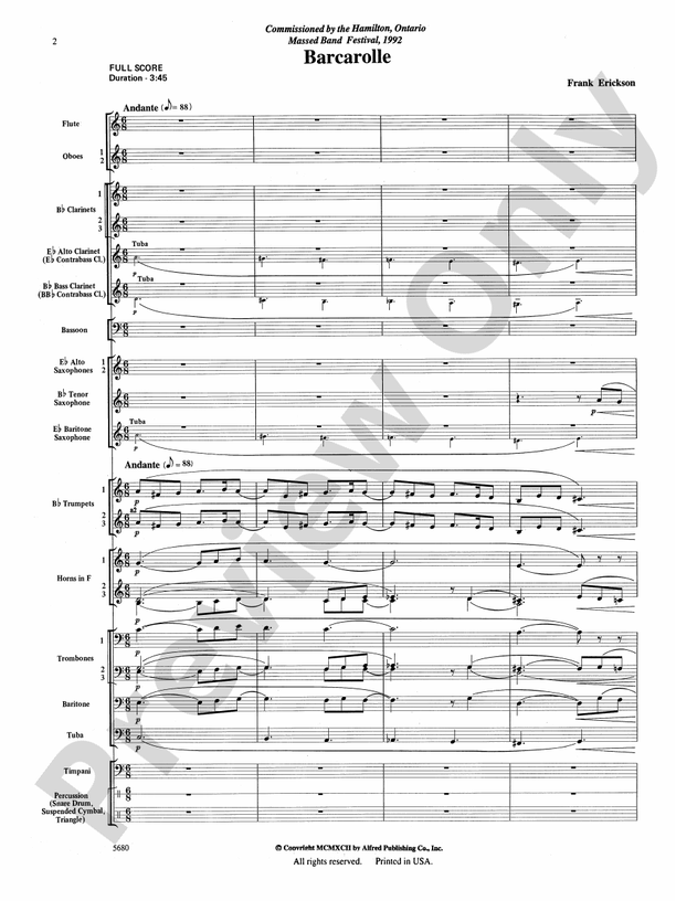 Barcarolle - Concert Band Conductor Score & Parts (Digital Download)