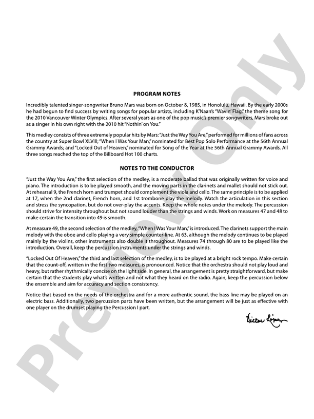 Bruno Mars' Greatest Hits - Full Orchestra Conductor Score & Parts (Digital Download)