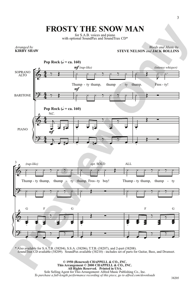 Frosty the Snowman - Arr. Kirby Shaw – SAB Choral Octavo (Digital Download)