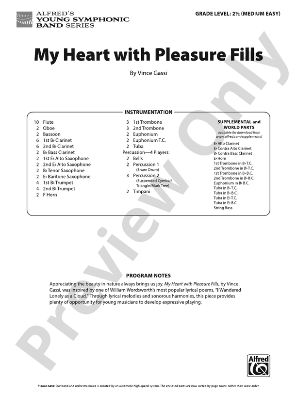 My Heart with Pleasure Fills - Concert Band Conductor Score & Parts (Digital Download)