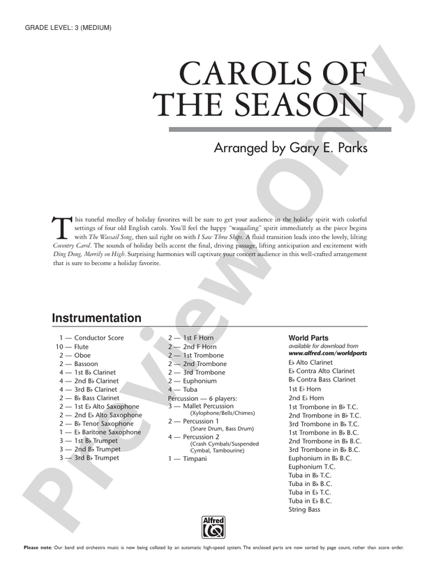 Carols of the Season - Concert Band Conductor Score & Parts (Digital Download)