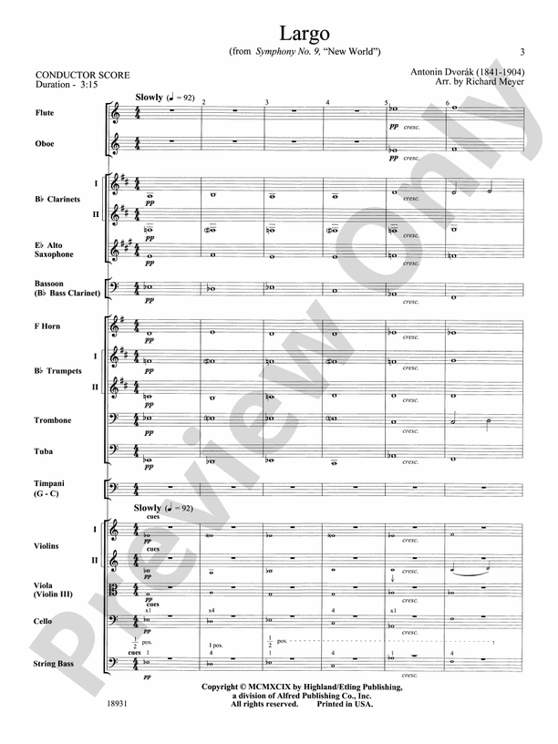 Largo from Symphony No. 9, "New World" – Full Orchestra Conductor Score & Parts (Digital Download)