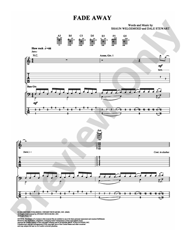 Fade Away - Seether - Guitar TAB (Digital Download)