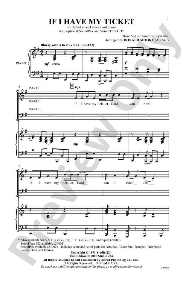 If I Have My Ticket – 3-Part Choral Octavo - Digital Sheet Music Download (Digital Download)
