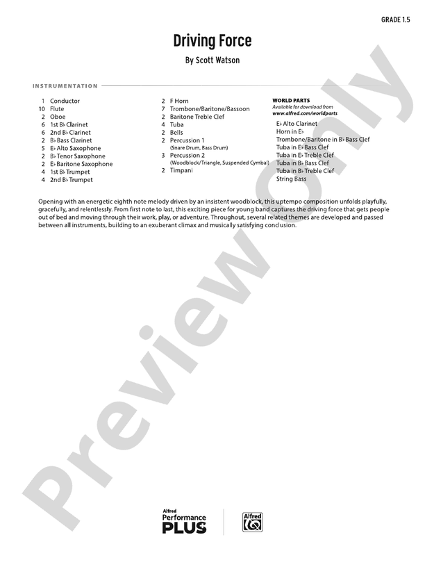 Driving Force - Concert Band Conductor Score & Parts (Digital Download)