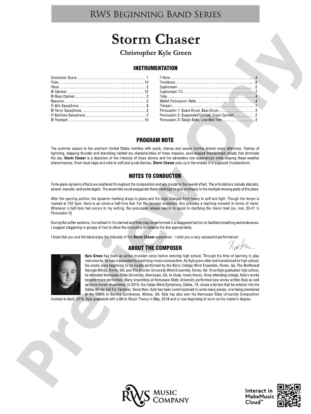 Storm Chaser - DSM-PK-RWS1926 - Concert Band Conductor Score & Parts (Digital Download)