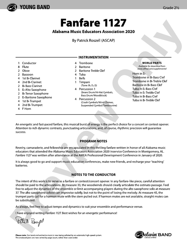 Fanfare 1127 - Concert Band Conductor Score & Parts (Digital Download)