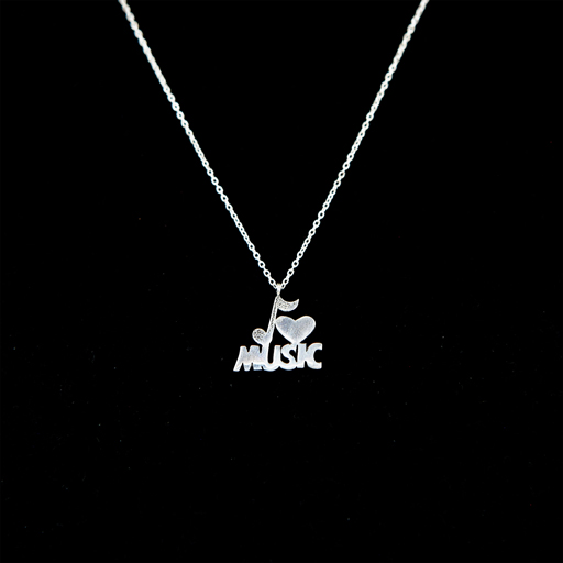 Sterling Silver Necklace - I Heart Music - 'Music Is Life'