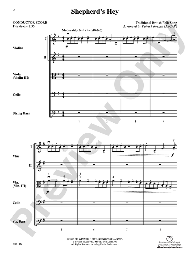 Shepherd's Hey – String Orchestra Conductor Score & Parts (Digital Download)