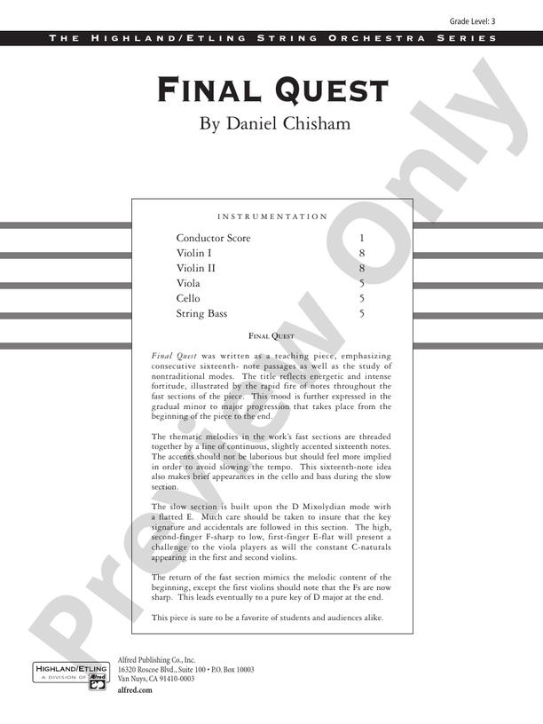 Final Quest – String Orchestra Conductor Score & Parts (Digital Download)
