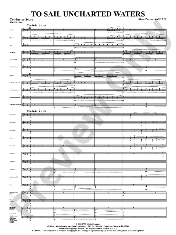 To Sail Uncharted Waters - Concert Band Conductor Score & Parts(Digital Download)