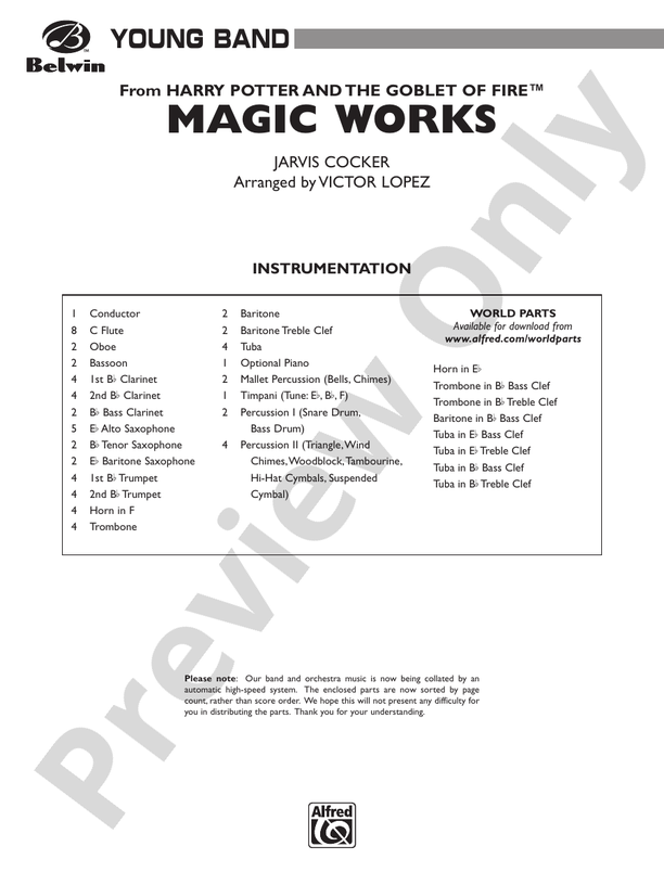 Magic Works (from Harry Potter and the Goblet of Fire) - Concert Band Conductor Score & Parts (Digital Download)