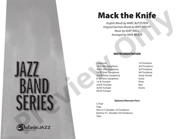 Mack the Knife (from The Threepenny Opera) - Jazz Ensemble Conductor Score & Parts(Digital Download)