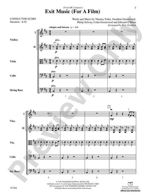 Exit Music (For a Film) – String Orchestra Conductor Score & Parts (Digital Download)