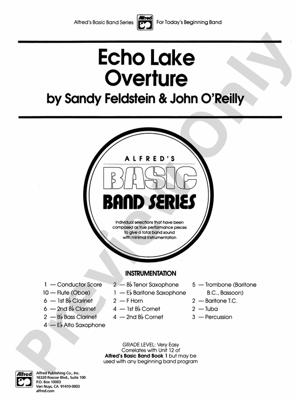 Echo Lake Overture - Concert Band Conductor Score & Parts (Digital Download)