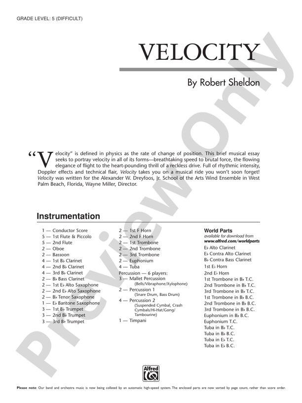 Velocity - Concert Band Conductor Score & Parts (Digital Download)