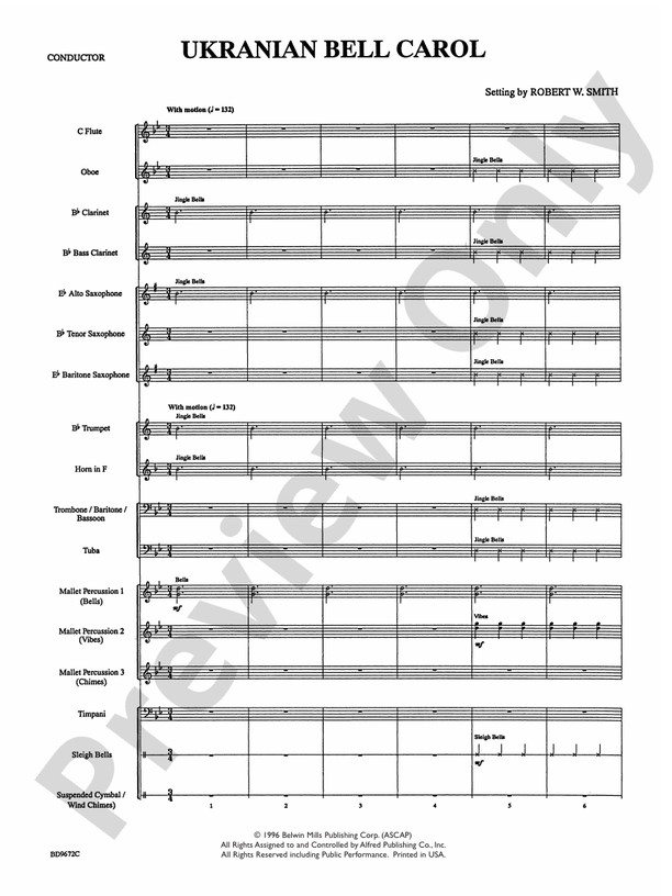 Ukrainian Bell Carol - Concert Band Conductor Score & Parts (Digital Download)