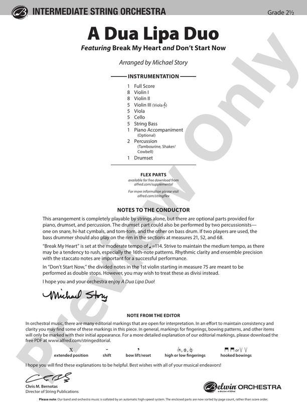 A Dua Lipa Duo - String Orchestra Conductor Score & Parts (Digital Download)