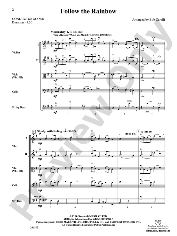 Follow the Rainbow – String Orchestra Conductor Score & Parts (Digital Download)