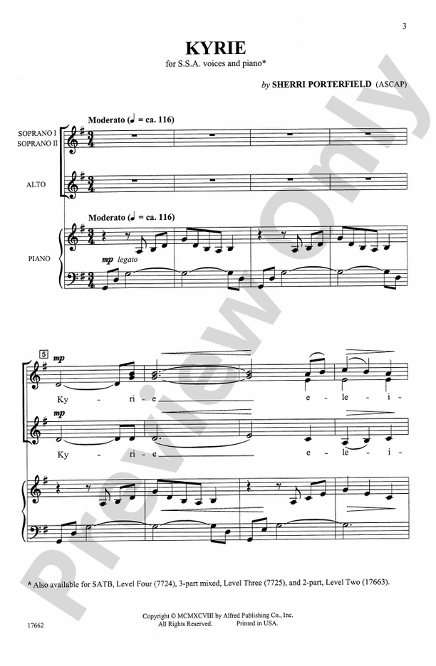 Kyrie - Arr. Sherri Porterfield – SSA Choral Octavo (Digital Download)